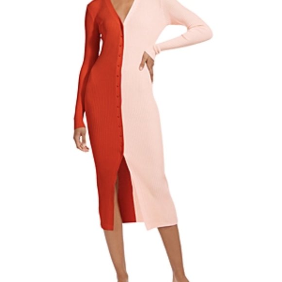 Staud Shoko Colorblock Sweater Dress Orange Light Pink size S - Picture 3 of 11